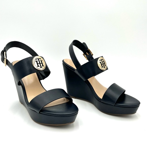 💕SALE 💕 New Womens Tommy Hilfiger Blue Wedge High Heel Sandal - Picture 3 of 9